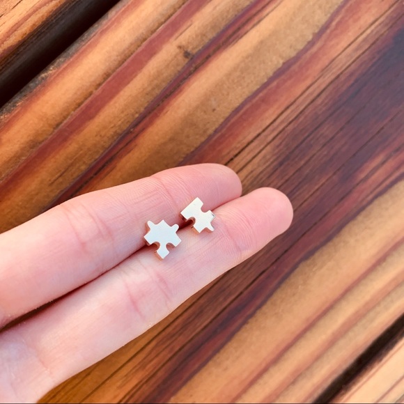 PUZZLE GOLD Stainless Steel Stud Earrings With Gift Bag - Picture 4 of 5